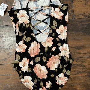 Floral open back body suit